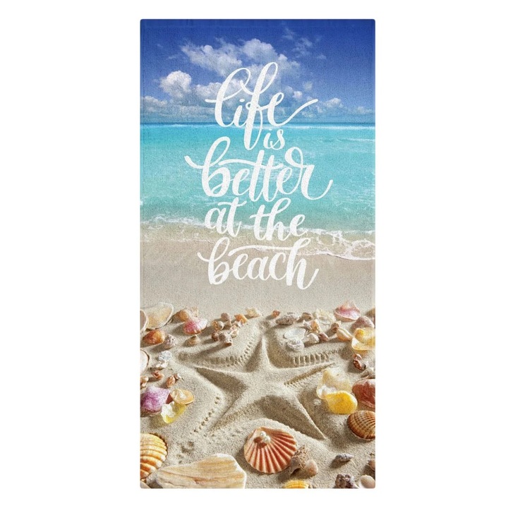 Плажна кърпа Turquoise Blue Shells "The Life is Better" 150x75см