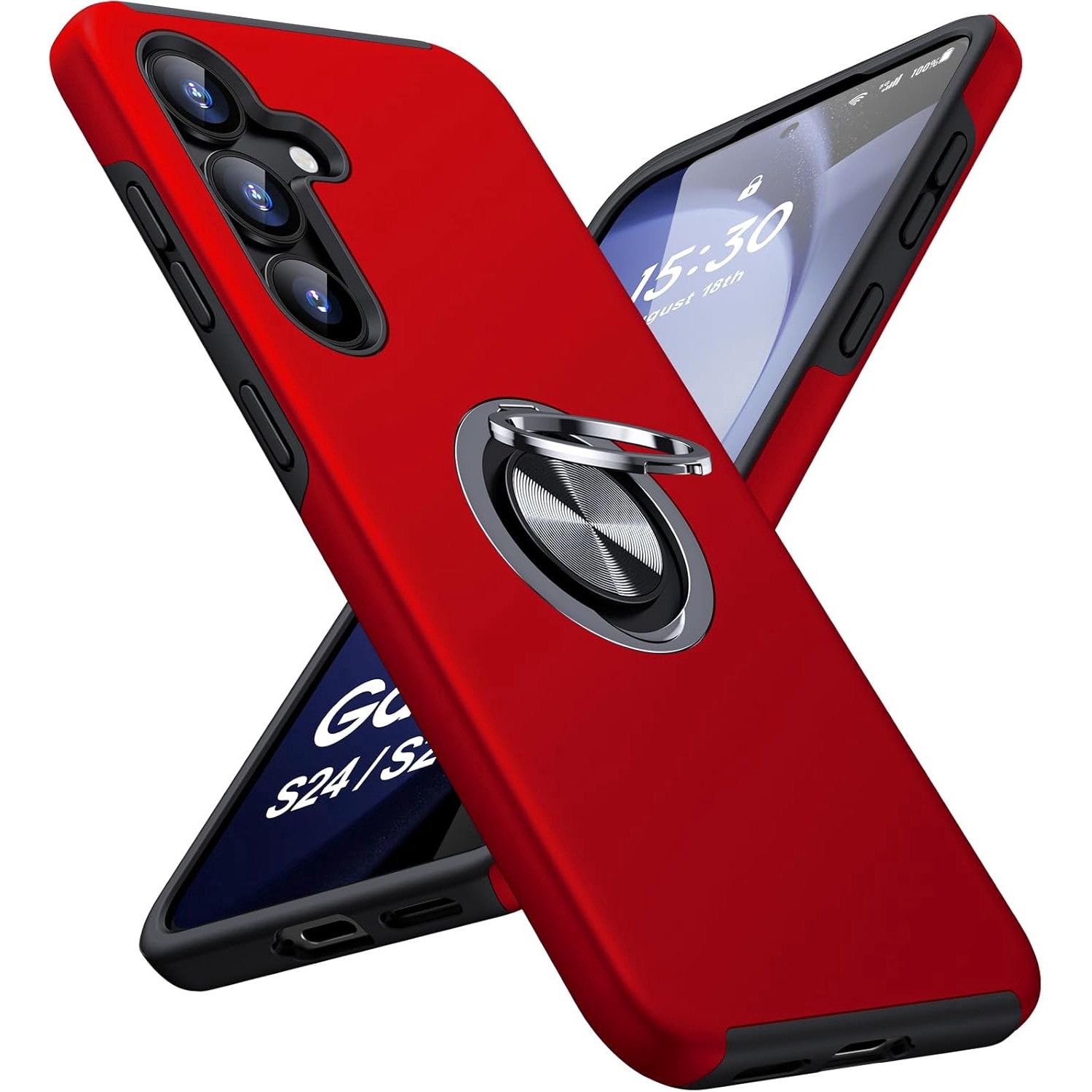 Husa Protectie Hybrid Antisoc pentru Samsung Galaxy S25 FE, Inel 360° si Suport Kickstand, TPU, Bumper Integrat, Red