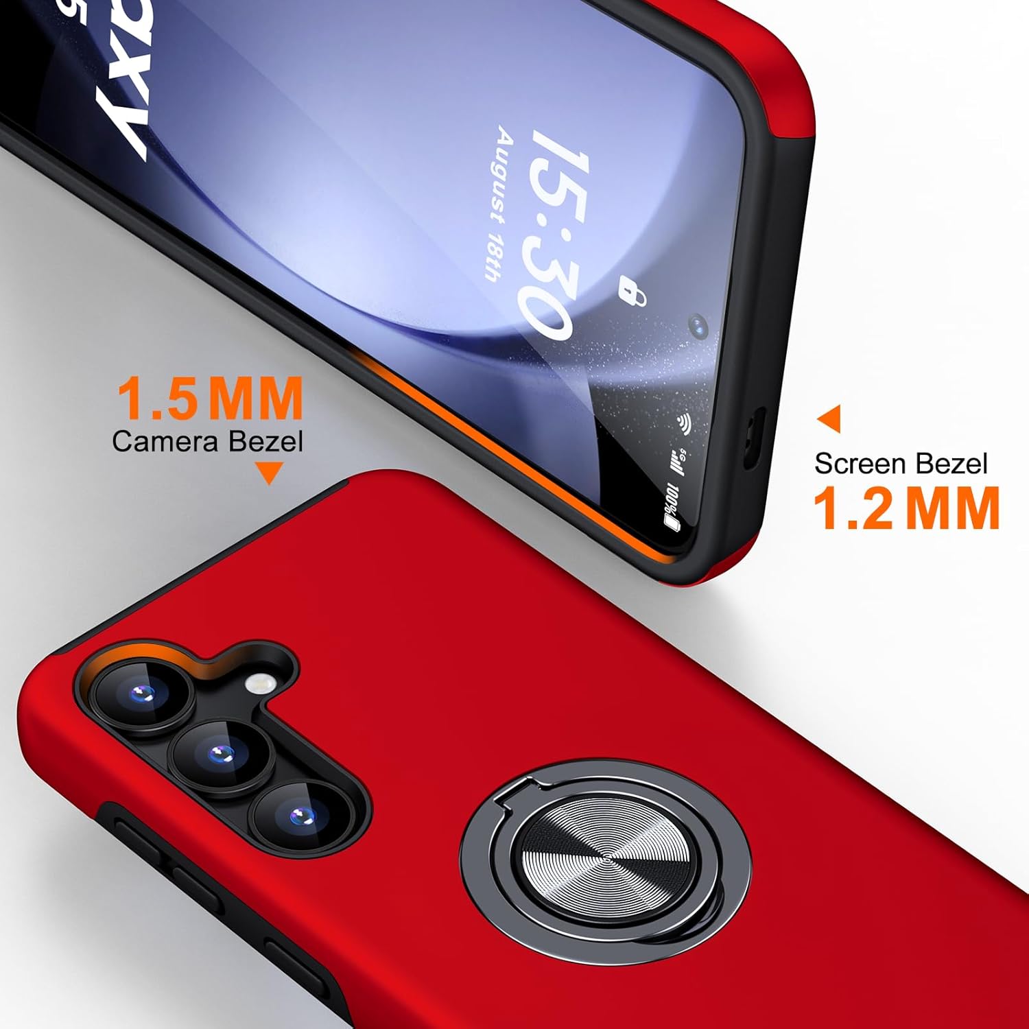 Husa Protectie Hybrid Antisoc pentru Samsung Galaxy S25 FE, Inel 360° si Suport Kickstand, TPU, Bumper Integrat, Red
