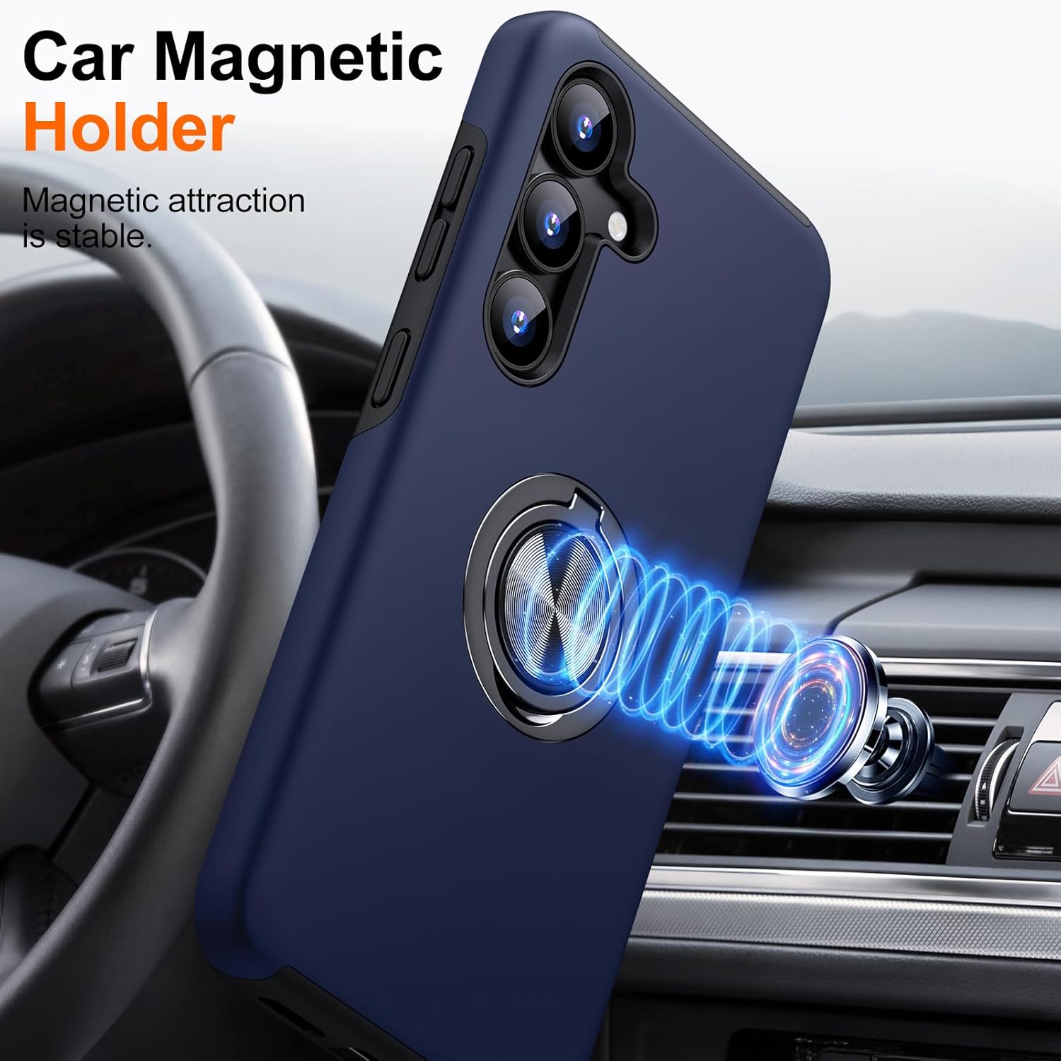 Husa de protectie pentru Samsung Galaxy S25, Hybrid Antisoc, Kickstand, Bumper inel rotativ 360, Blue