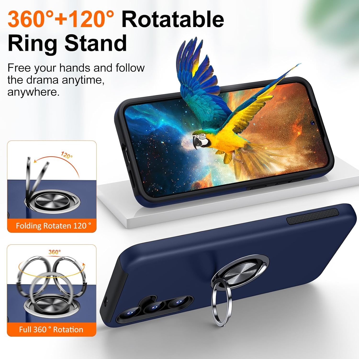 Husa de protectie pentru Samsung Galaxy S25, Hybrid Antisoc, Kickstand, Bumper inel rotativ 360, Blue