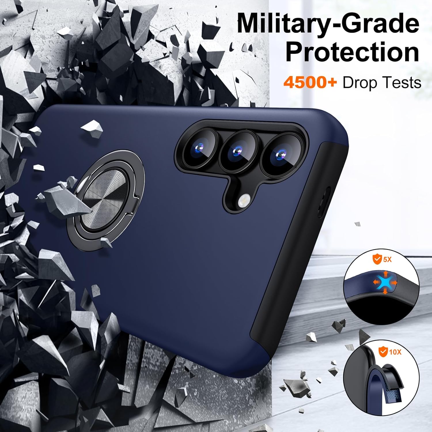 Husa de protectie pentru Samsung Galaxy S25, Hybrid Antisoc, Kickstand, Bumper inel rotativ 360, Blue