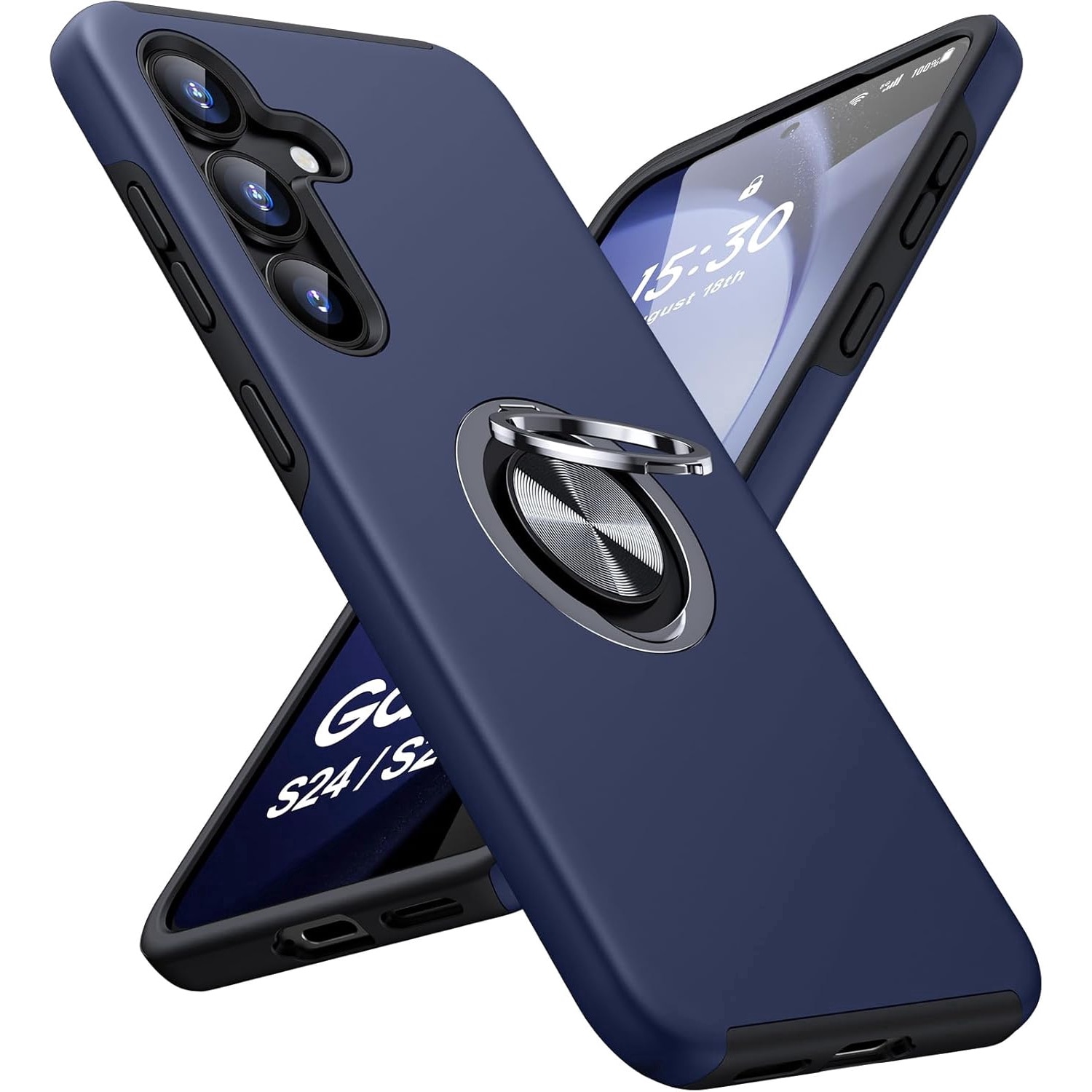 Husa de protectie pentru Samsung Galaxy S25, Hybrid Antisoc, Kickstand, Bumper inel rotativ 360, Blue