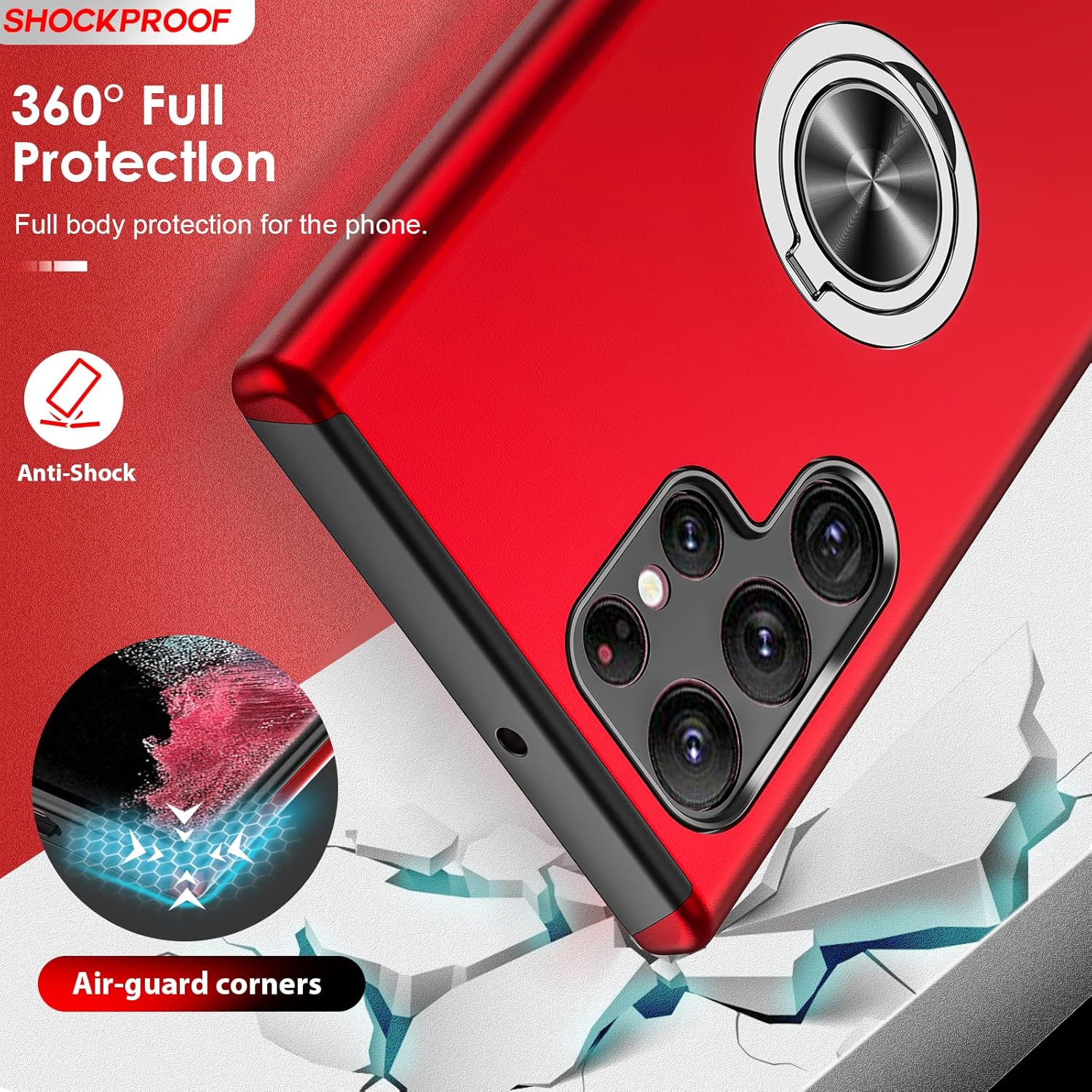 Husă de protecție TYBO pentru Samsung Galaxy S26 Ultra, Antisoc, Kickstand, Roșie