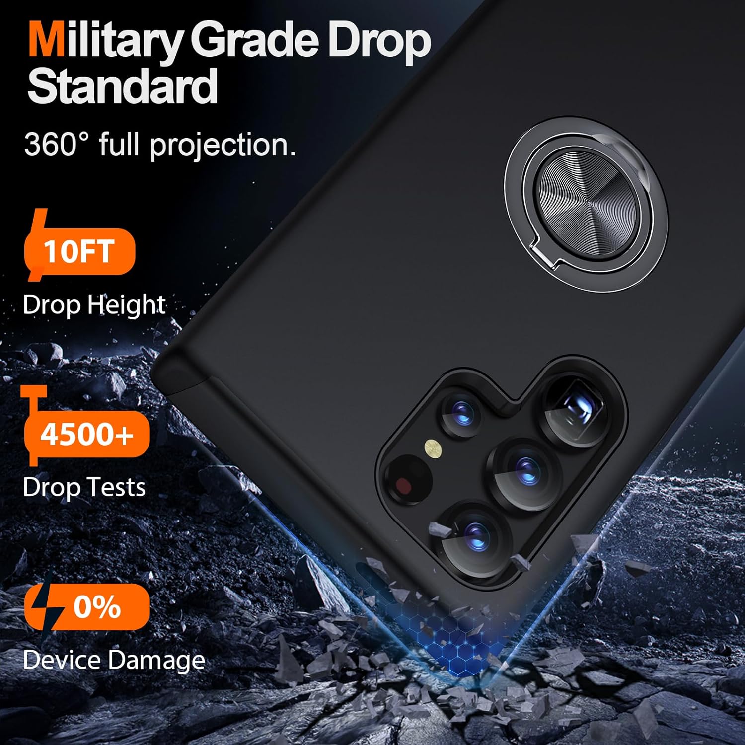 Husă de protecție TYBO, pentru Samsung Galaxy S26 Ultra, Hybrid Antisoc, inel rotativ 360, neagră