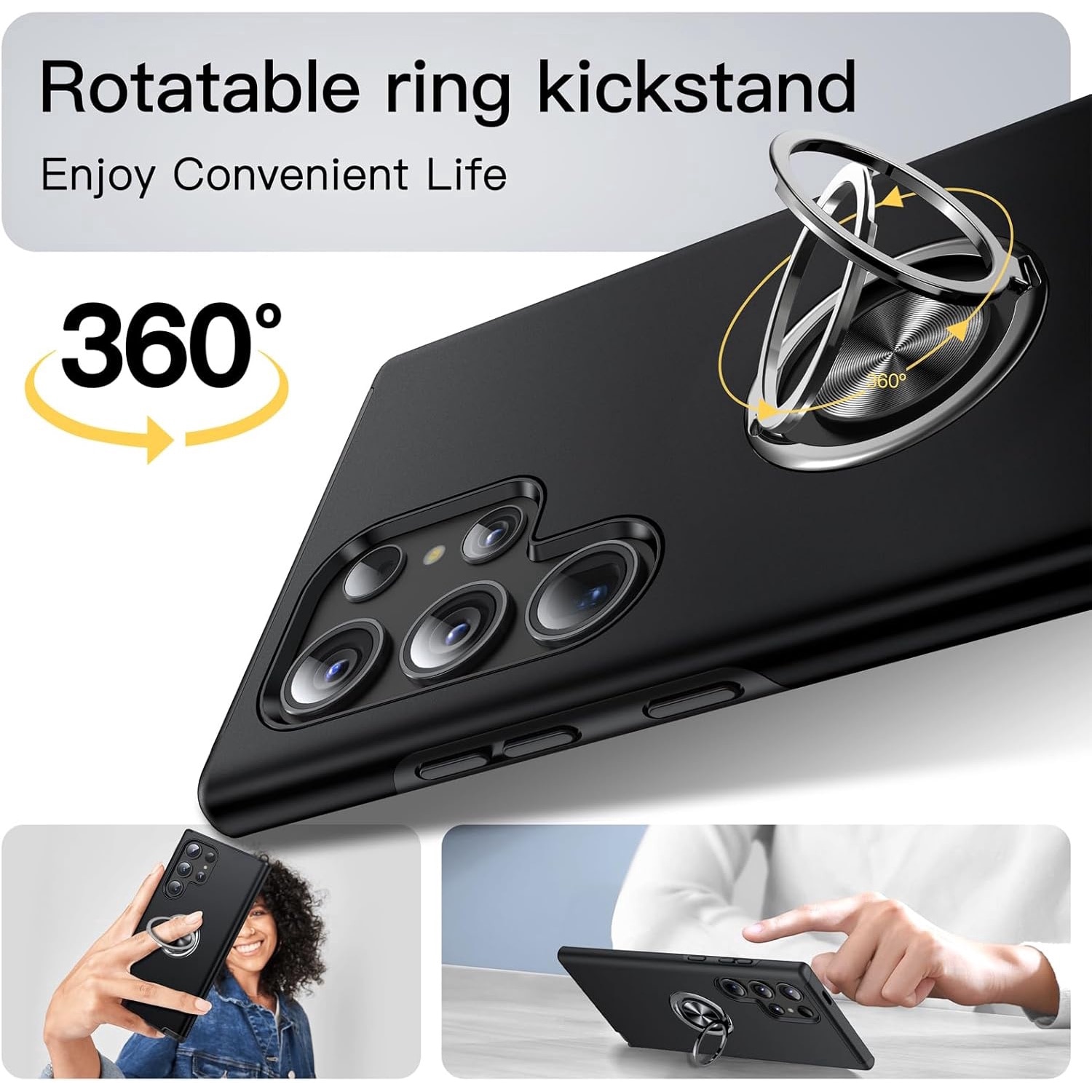 Husă de protecție TYBO, pentru Samsung Galaxy S26 Ultra, Hybrid Antisoc, inel rotativ 360, neagră