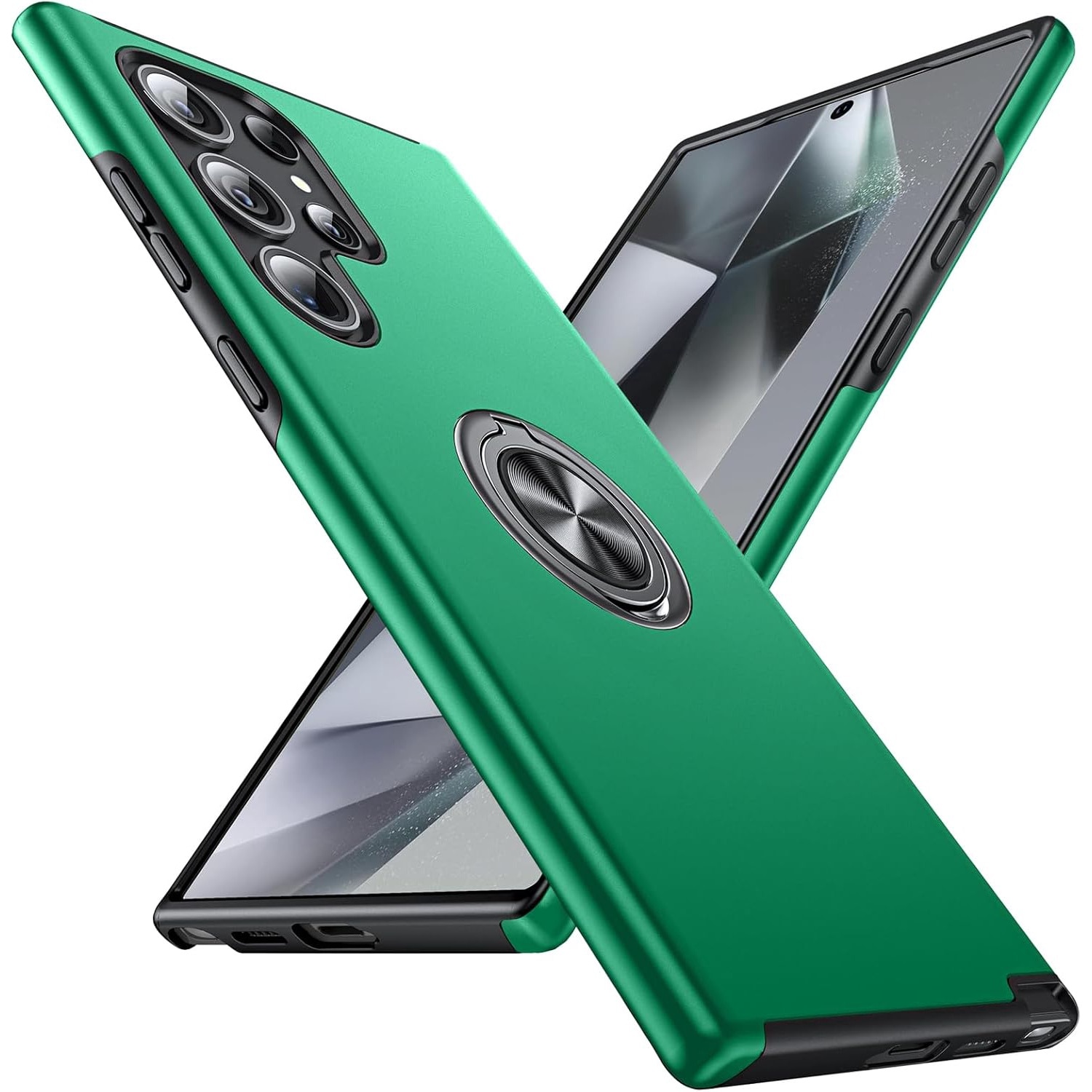 Husă de protecție TYBO, hybrid antisoc, inel rotativ 360, verde, compatibilă cu Samsung Galaxy S26 Ultra