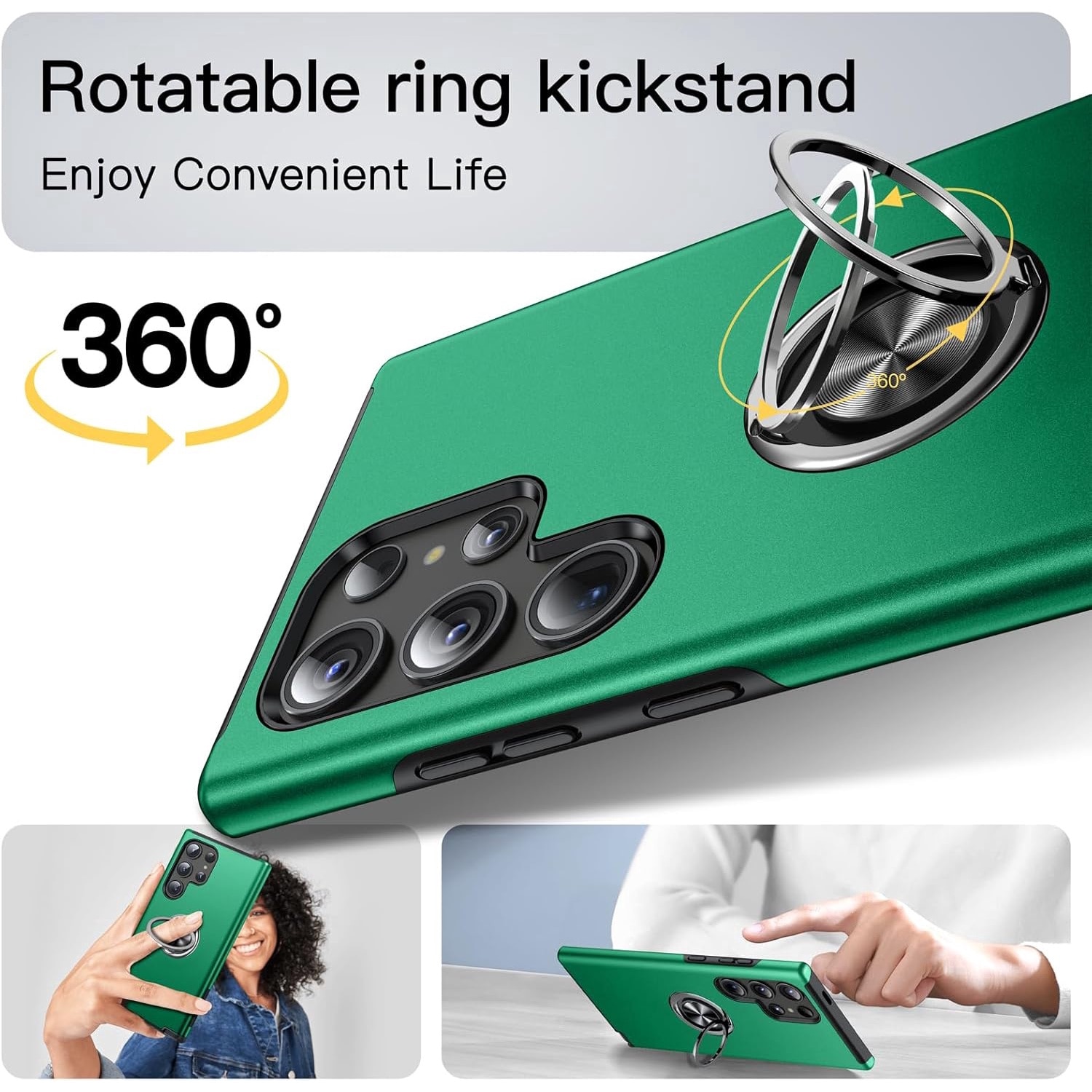Husă de protecție TYBO, hybrid antisoc, inel rotativ 360, verde, compatibilă cu Samsung Galaxy S26 Ultra
