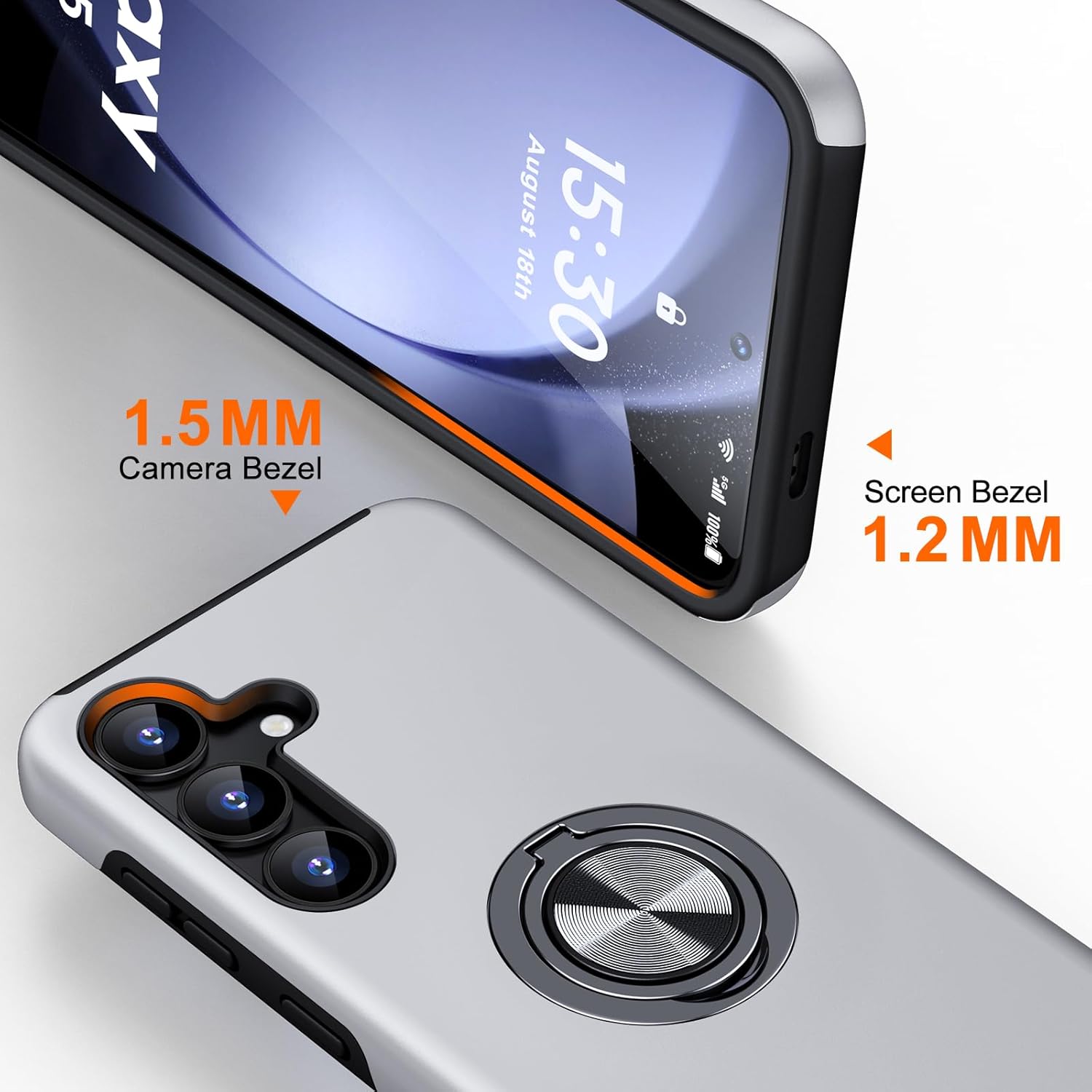 Husa Protectie Hybrid Antisoc pentru Samsung Galaxy S25 FE, Inel 360° si Suport Kickstand, TPU, Bumper Integrat, Silver