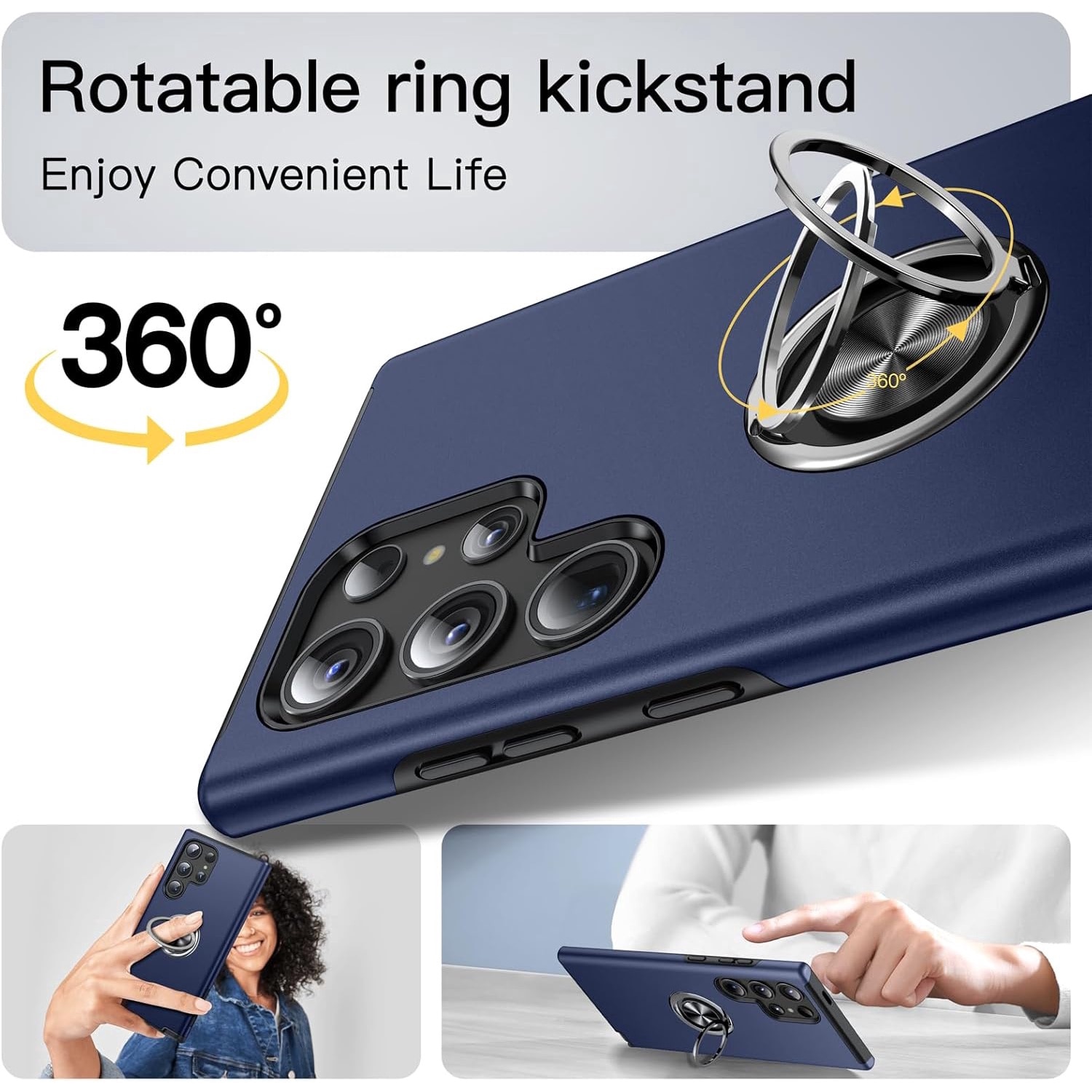 Husă de protecție TYBO pentru Samsung Galaxy S26 Ultra, Hybrid Antisoc, Inel rotativ 360, Albastră