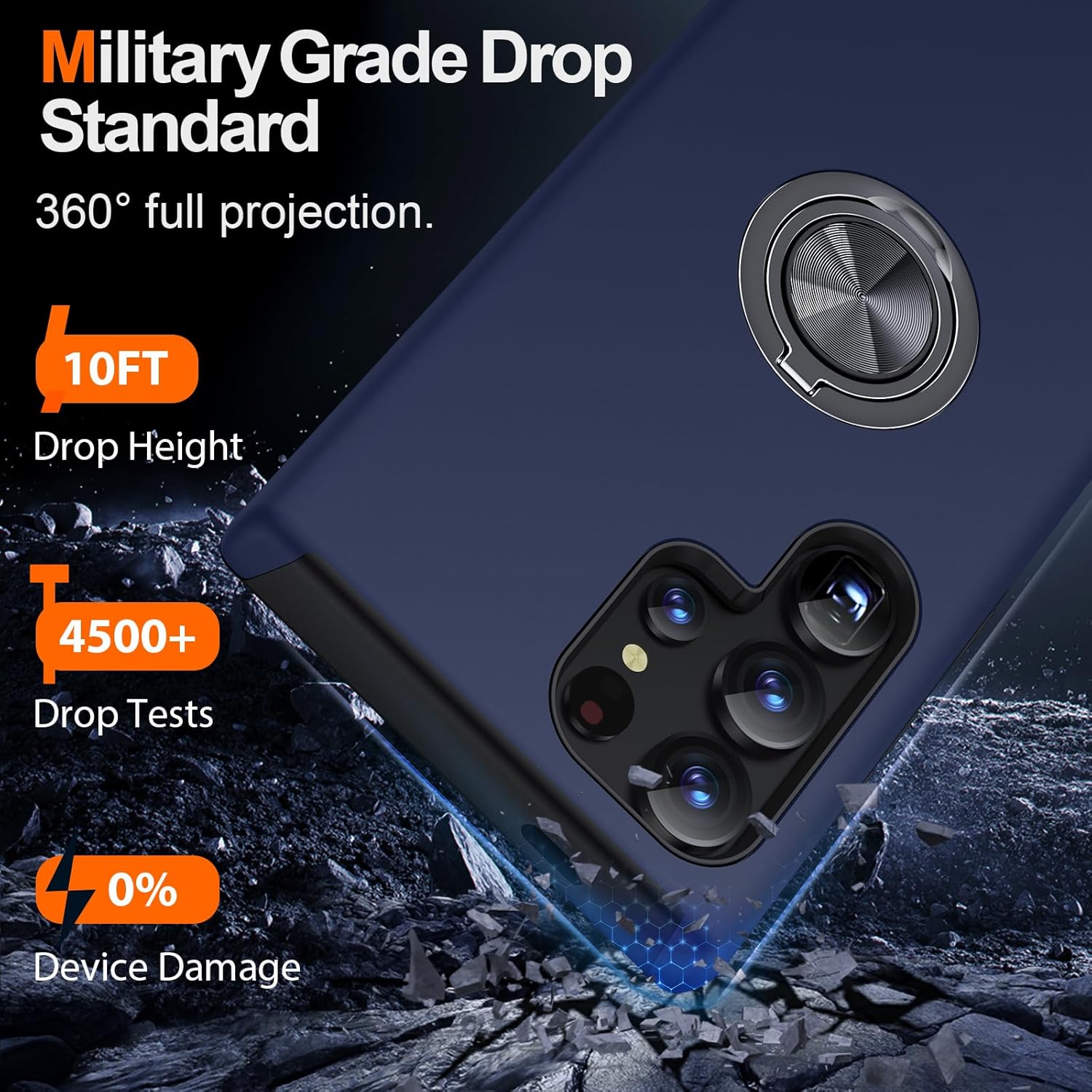 Husă de protecție TYBO pentru Samsung Galaxy S26 Ultra, Hybrid Antisoc, Inel rotativ 360, Albastră