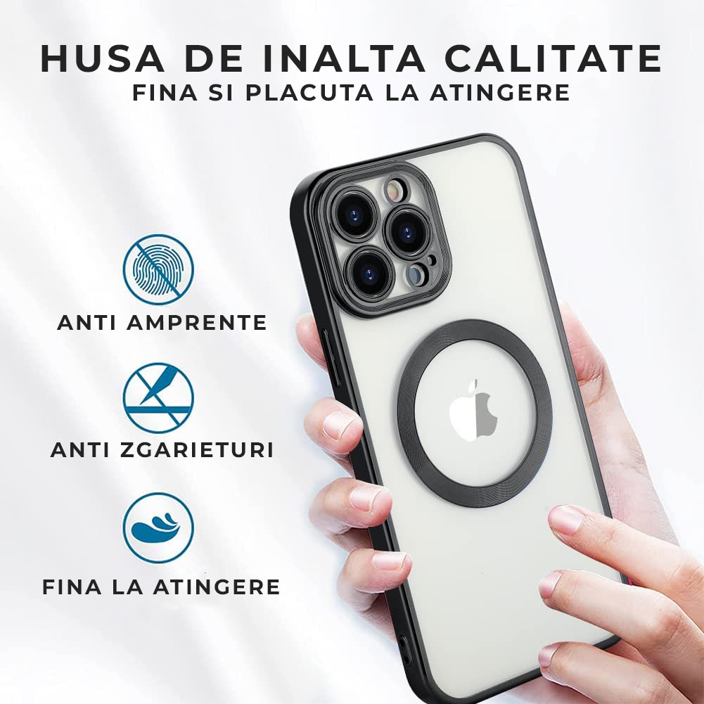Husa Daden® Magsafe Luxury compatibil Iphone 11 Pro Max cu protectie camera, Antisoc, Transparent cu margini negre