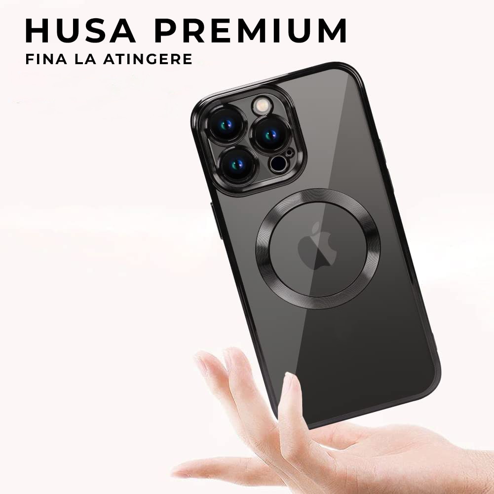 Husa Daden® Magsafe Luxury compatibil Iphone 11 Pro Max cu protectie camera, Antisoc, Transparent cu margini negre