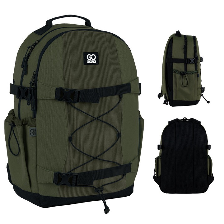Rucsac mare, pentru oras, scoala si calatorii, cu compartiment laptop, GoPack, 20L, verde