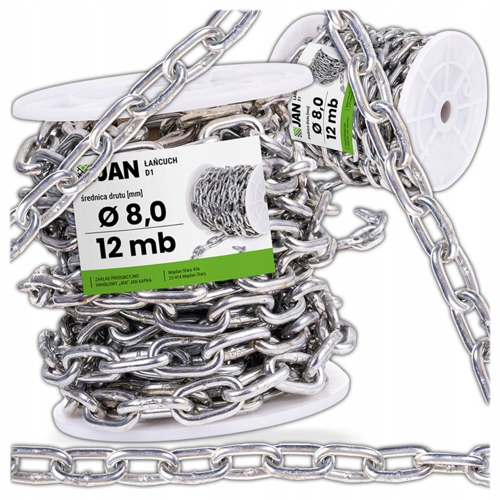 Lant de ridicare, Inoxidabil, D1, Zincat, 12m, Forta de rupere 4400 kg, Diametru 8 mm, Utilizare in constructii, Industrie, Silvicultura, Horticultura si agricultura