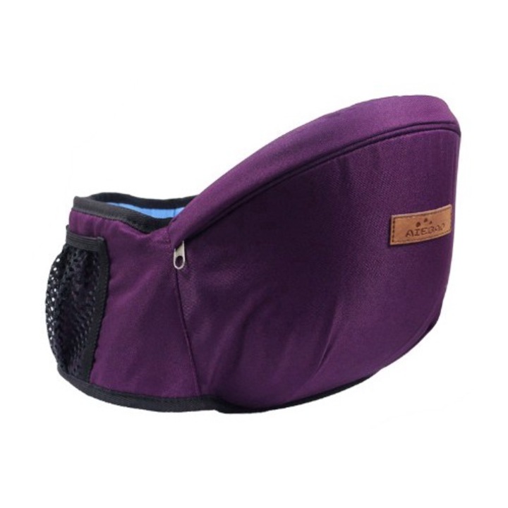 Port-Bebe Ergonomic Ajustabil cu Scaun, 3 Pozitii, Bumbac Respirabil, pentru Copii 0-3 Ani, 20 kg Maxim, 25 x 22 x 18 cm, Mov