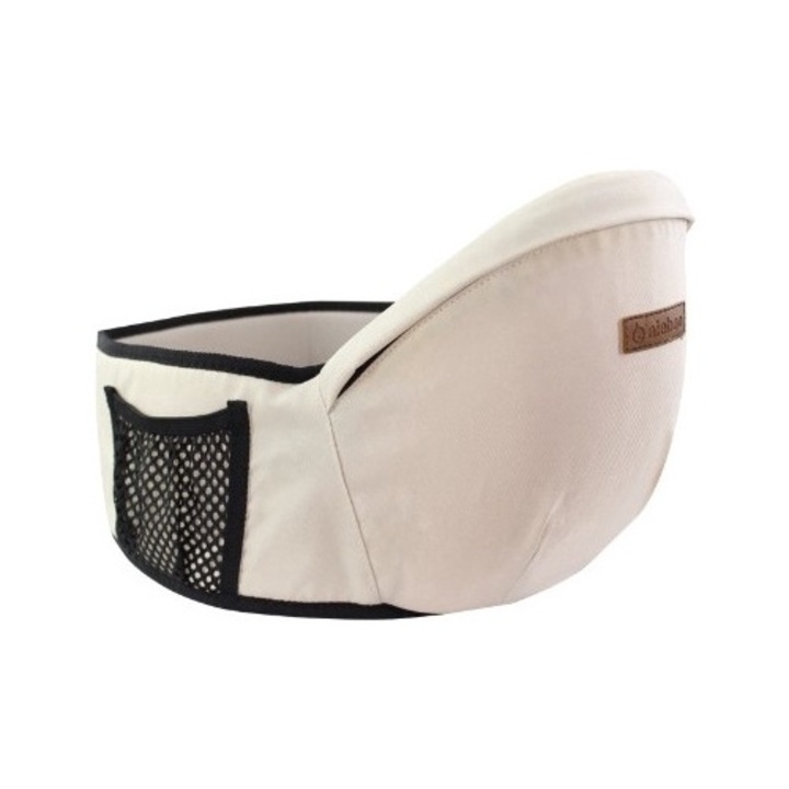 Port-Bebe Ergonomic Ajustabil cu Scaun, 3 Pozitii, Bumbac Respirabil, pentru Copii 0-3 Ani, 20 kg Maxim, 25 x 22 x 18 cm, Bej