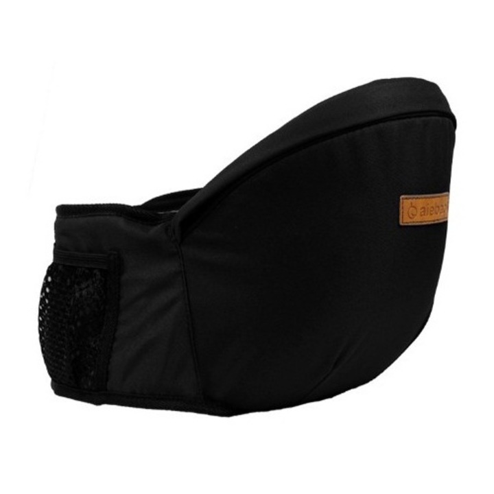 Port-Bebe Ergonomic Ajustabil cu Scaun, 3 Pozitii, Bumbac Respirabil, pentru Copii 0-3 Ani, 20 kg Maxim, 25 x 22 x 18 cm, Negru