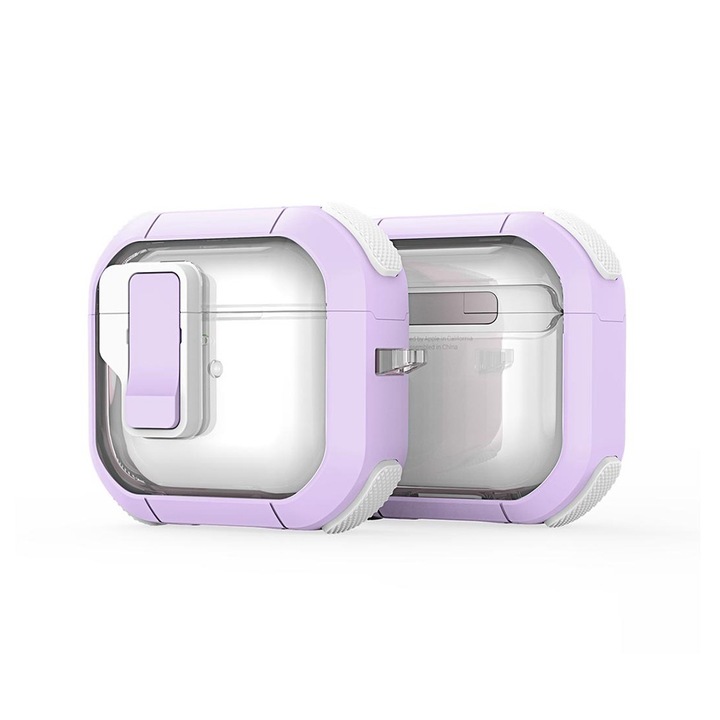 Husa pentru Apple AirPods 4, Z95, Policarbonat, TPU, Rezistent la socuri si zgarieturi, Purple/White