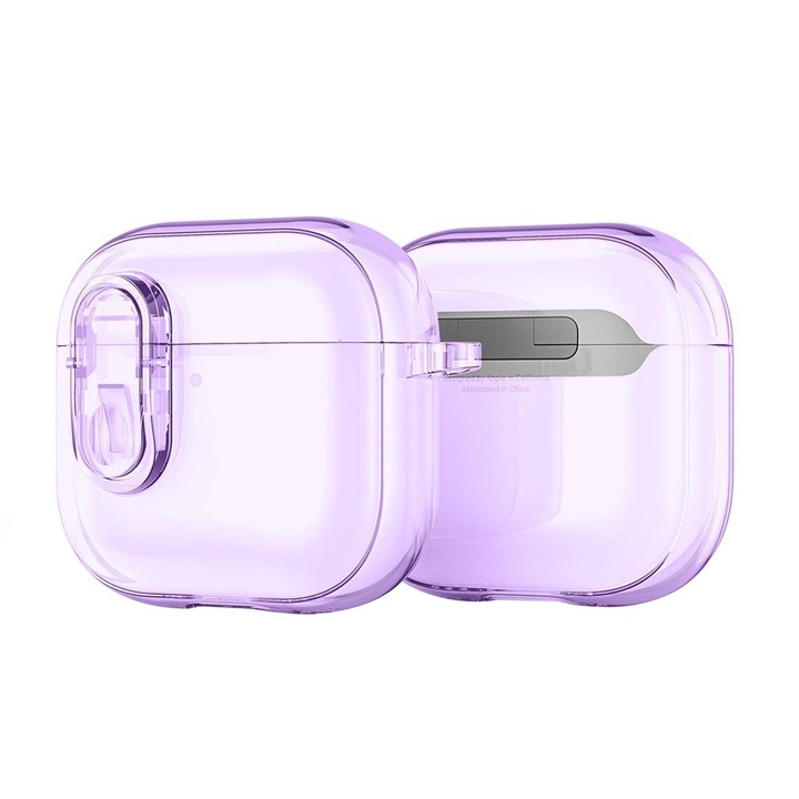 Husa pentru Apple AirPods 4, Z105, Aluminiu, Policarbonat, TPU, Incarcare wireless, Purple
