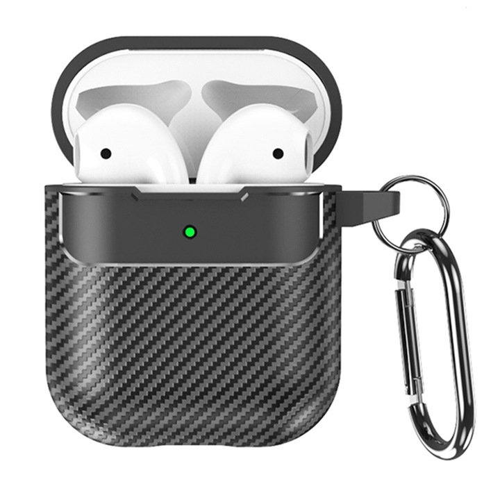Husa pentru AirPods 1/2, Incarcarea wireless, Rezistent la socuri si zgaraieturi, Z158, TPU, Black