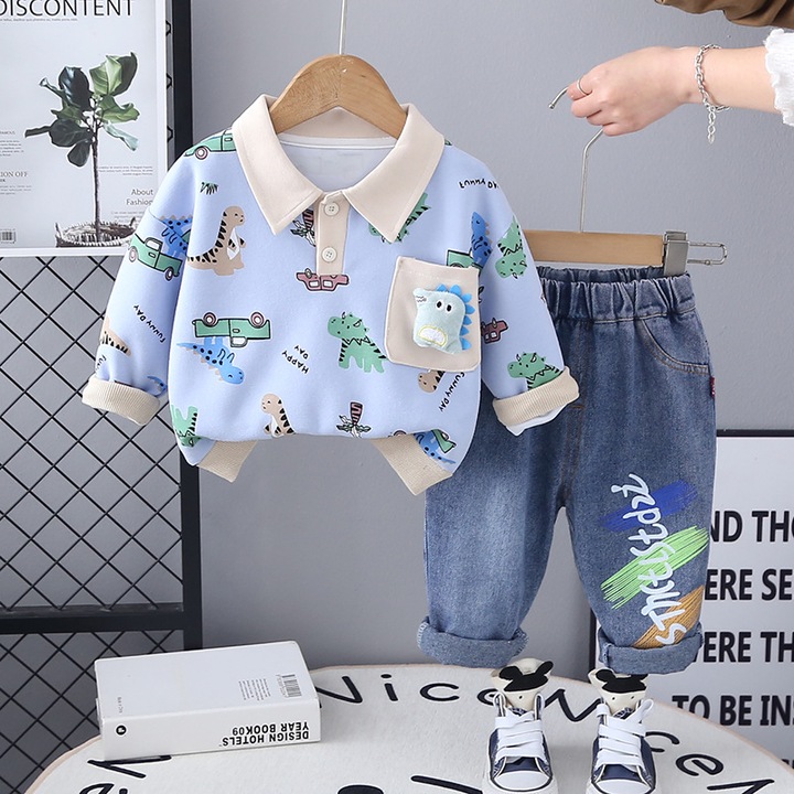 Compleu Albastru Baieti cu Dinozauri Luca