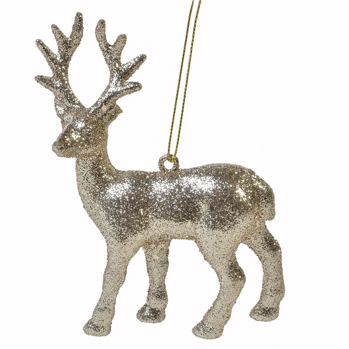 Ornament Brad Craciun, Model Cerb, Culoare Bej Auriu, Dimensiune 12.5 cm, Material Plastic, MYONNA IT & E- COMMERCE ®