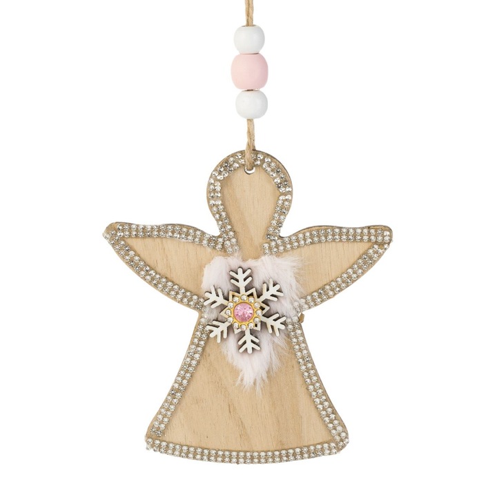 Ornament Brad de Craciun Inger din Lemn cu Strass 10cm