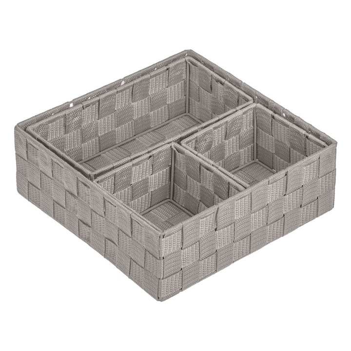 Set Cosuri de Depozitare de Tip Rattan Taupe cu Cadru Metalic (3 Marimi) - 4buc