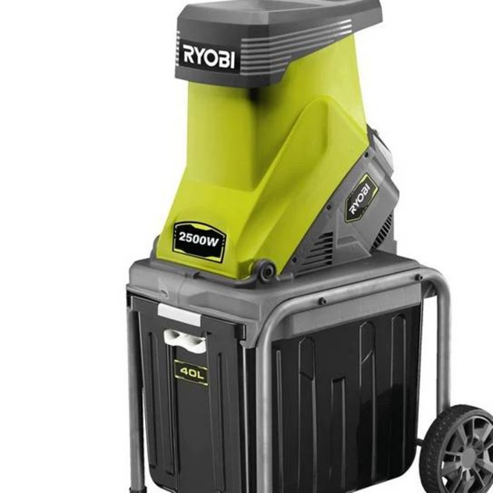 Tocator crengi si resturi vegetale electric Ryobi RSH2545B, putere 2500 W, diametru tocare maxim 45 mm, cos colector 40 L, roti transport