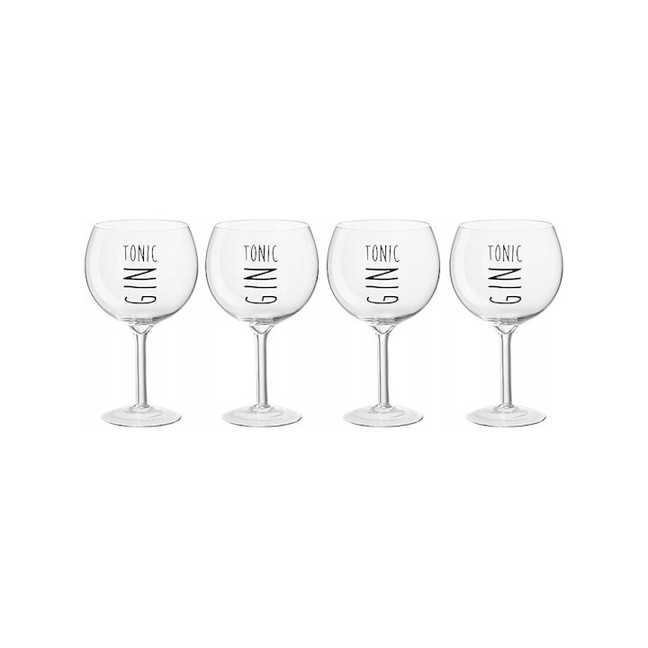 Set 4 pahare J-LINE pentru gin, 180ml, 13x22cm, finisaje aurii