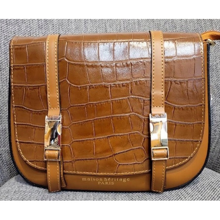 Bőrtáska, Maison Heritage, messenger táska, 25x9x19cm, barna