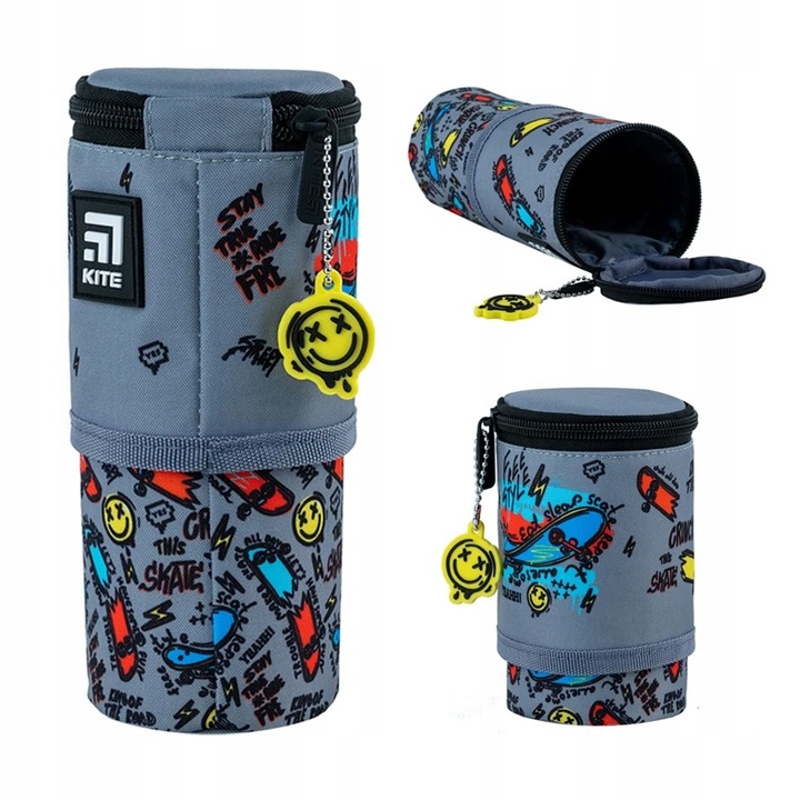 Penar cilindric pentru scoala, Kite, K24-684-2, gri, 8x19x8cm