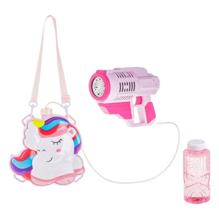 Jucarie Baloane de Sapun – Mitraliera Roz cu Geanta Unicorn – 36x7.5x24 cm
