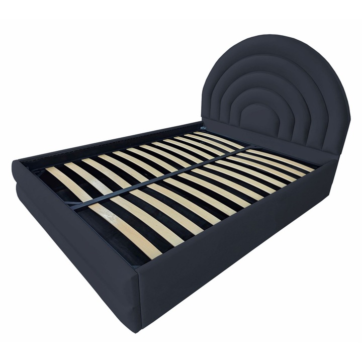 Pat tapitat Dome,120x200cm, somiera metalica rabatabila, spatiu depozitare, gri antracit