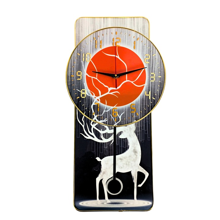 Ceas cu Pendul Clasic Analog, 30x60cm, Diametru 40cm, Mecanism Silentios, Design Modern, Functioneaza pe baterii AA, Gri