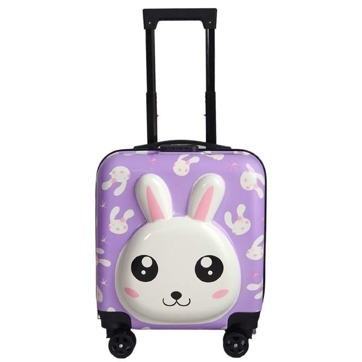 Лилав куфар, детски, за багаж, шарка на зайче, функция кодово заключване, WP01
