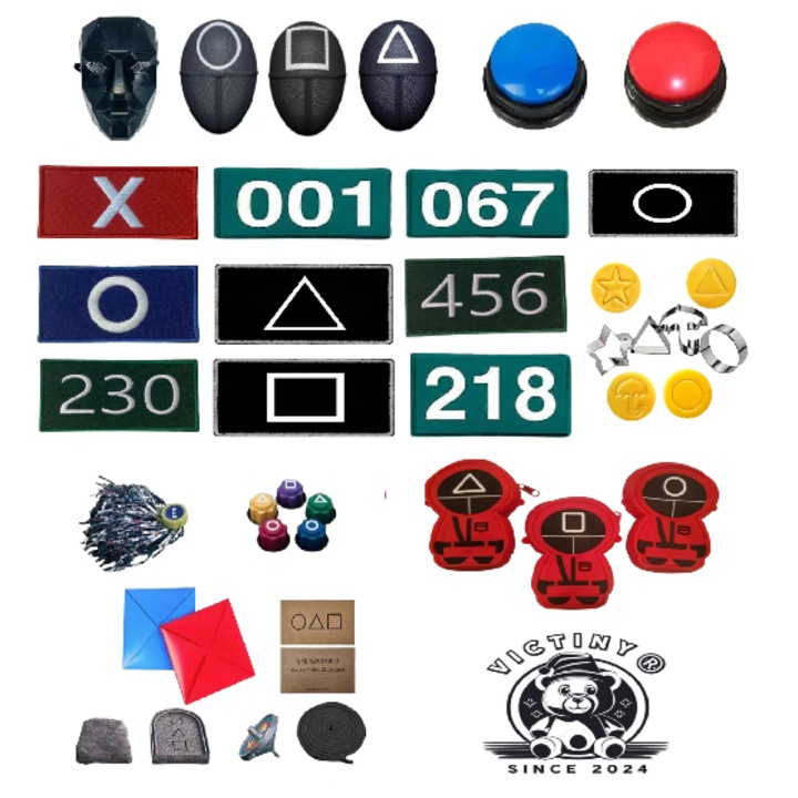 28 db interaktív játékkiegészítő készlet Squid Game VICTINY ® gong-ji / jebi kicks / biseokchiji / paeng-y / ddakji / dalgona 4 forma (a csomag tartalma a leírásban található)