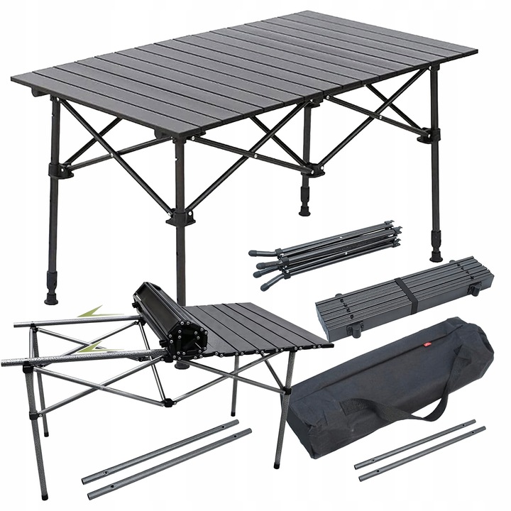 Masa camping pliabila Luka, 95x50x55cm, aluminiu, neagra, cu torba de transport