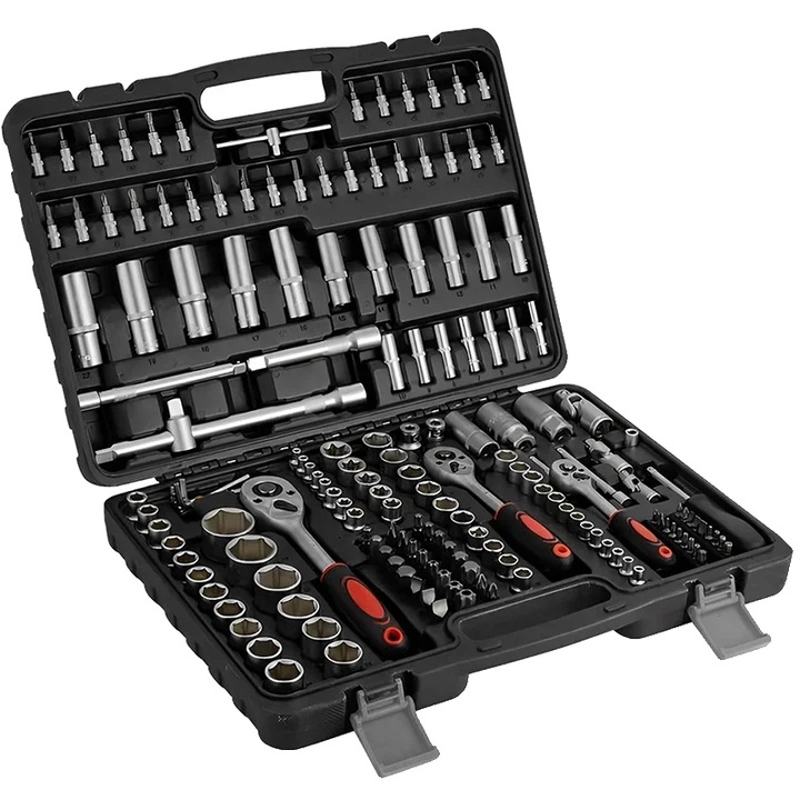 Set de chei cu ratchet, 171 piese, dimensiuni 1/2", 1/4", 3/8", cutie de depozitare