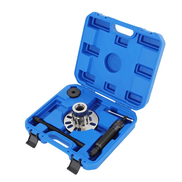 Set unealta hidraulica pentru demontare roti, 10T, otel carbon, albastru, dimensiune cutie 39x35cm