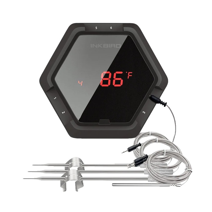 Безжичен термометър за барбекю, 6 сонди, Bluetooth, 50 м, 6XS черен