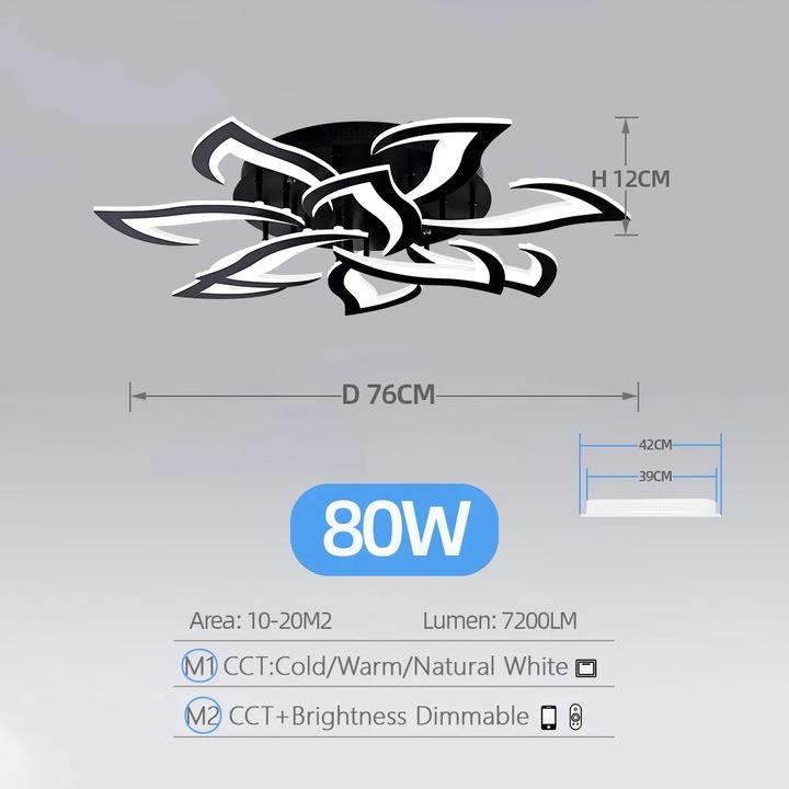 Lustra cu 10 brate, fier,control de la distanta, negru