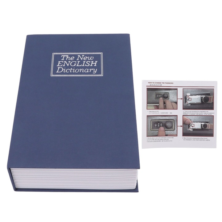 Сейф за книги, TNEAYWHE, с комбинирана ключалка, хуманизиран дизайн, вътрешност от неръждаема стомана, син