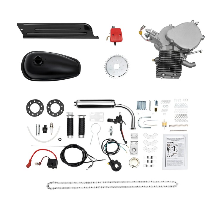 Kit motor pe benzina pentru bicicleta, 100CC, 28mi/h, 44 dinti, capacitate maxima 200kg