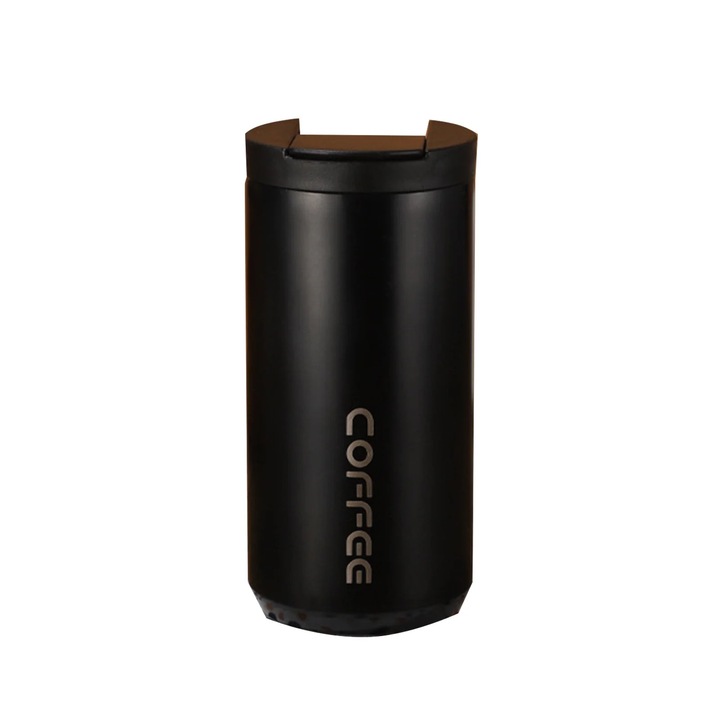 Termosz bögre rozsdamentes acél 400ml, vákuumszigetelés, fekete, 16x7x7cm