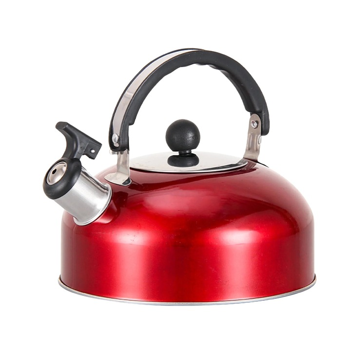 Ceainic YANYXR, metal, rosu, 7.1x7.6 inch, maner ergonomic, fluierator