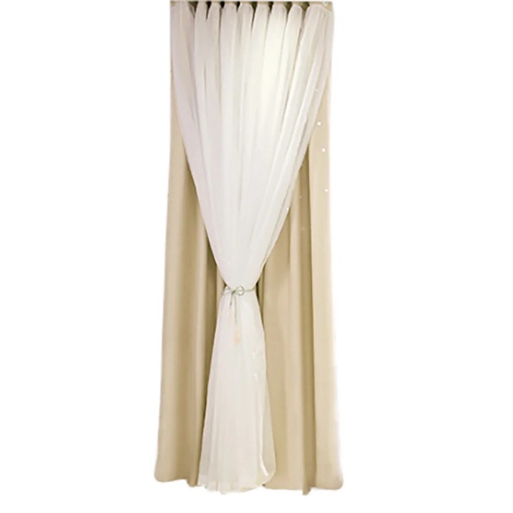 Perdea Voile YANYXR dublu strat bej 200x100cm transparenta