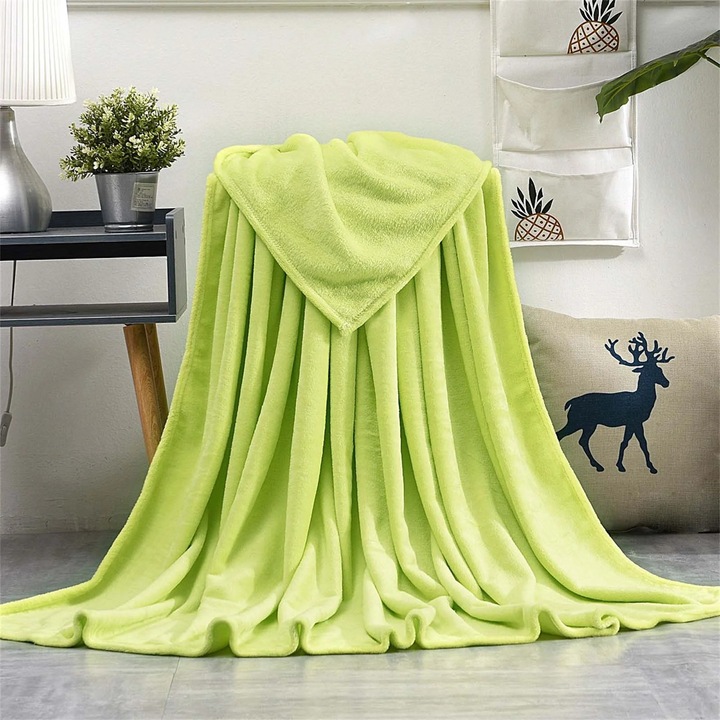 Patura din microfibra ZYBLSSBB LSM19-BCS0415880, fleece/microplus super moale si absorbant, verde deschis, 130 x 150 cm