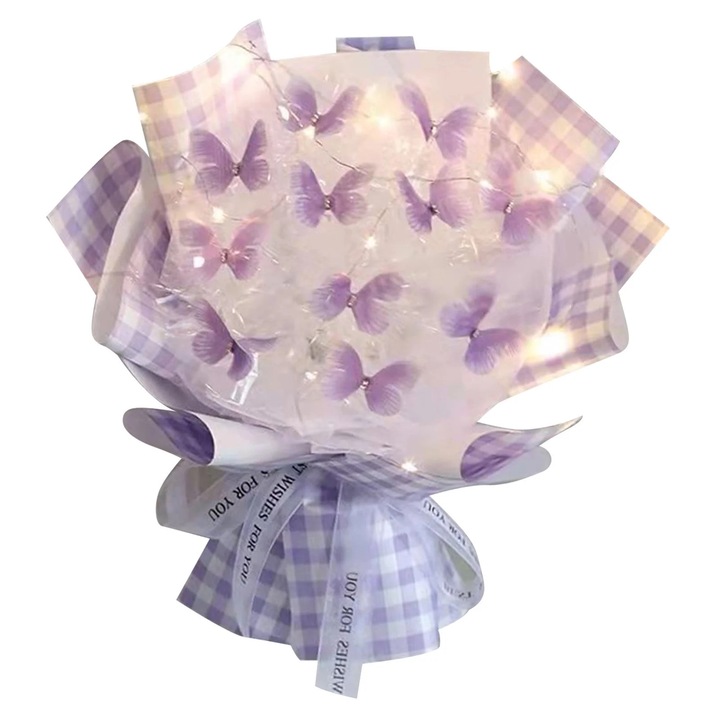 Set 11 flori si fluturi cu lumina LED mov 30x45cm
